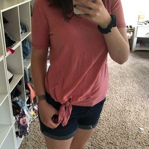 pink tied tee shirt